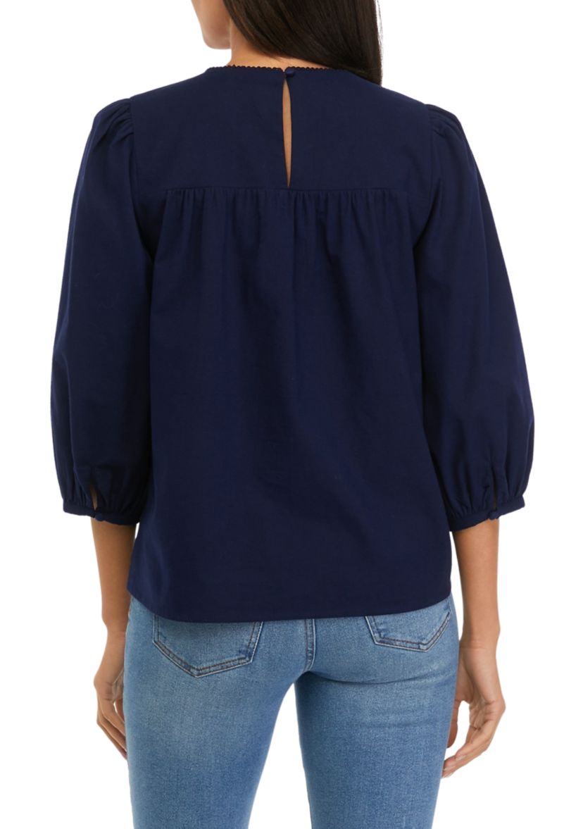Womens Embroidered Yoke Peasant Top