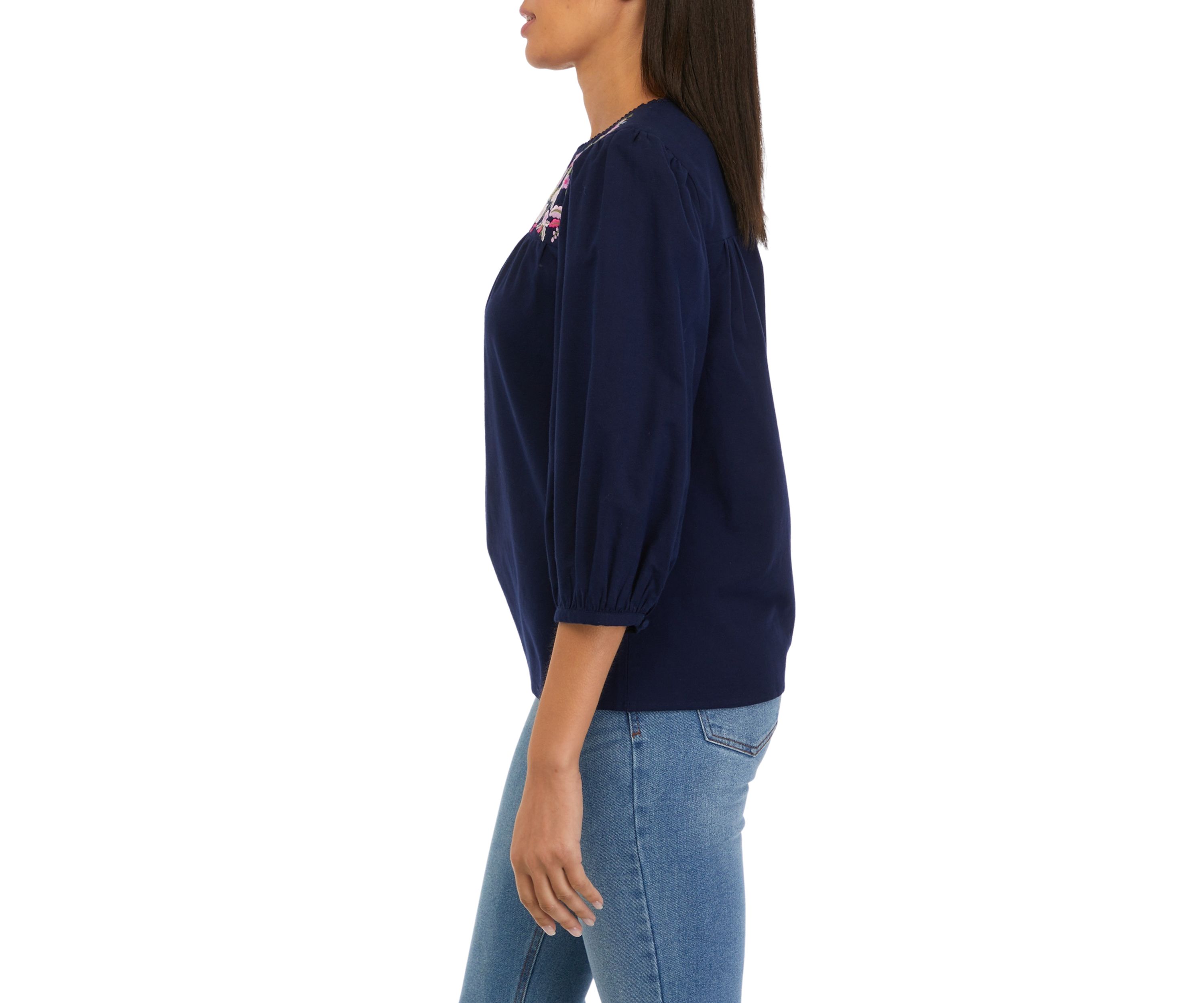 Womens Embroidered Yoke Peasant Top