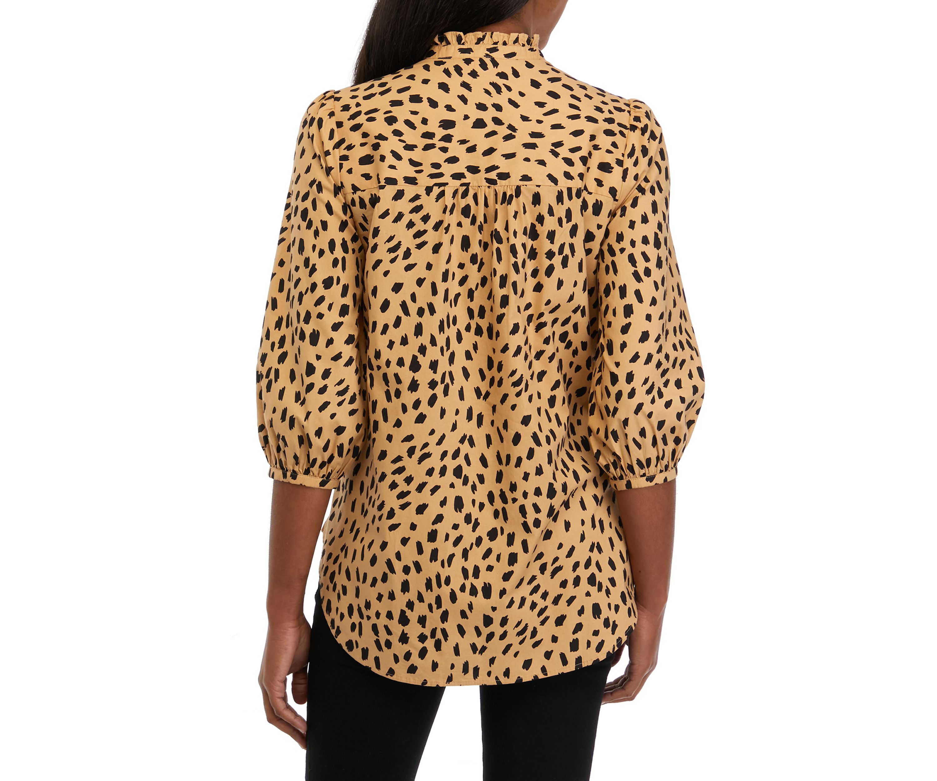 Womens 3/4 Sleeve Ruffle Popover Printed Top