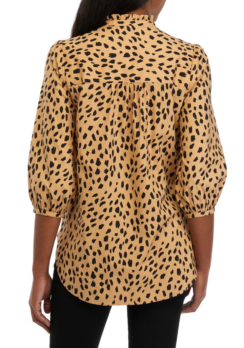 Womens 3/4 Sleeve Ruffle Popover Printed Top