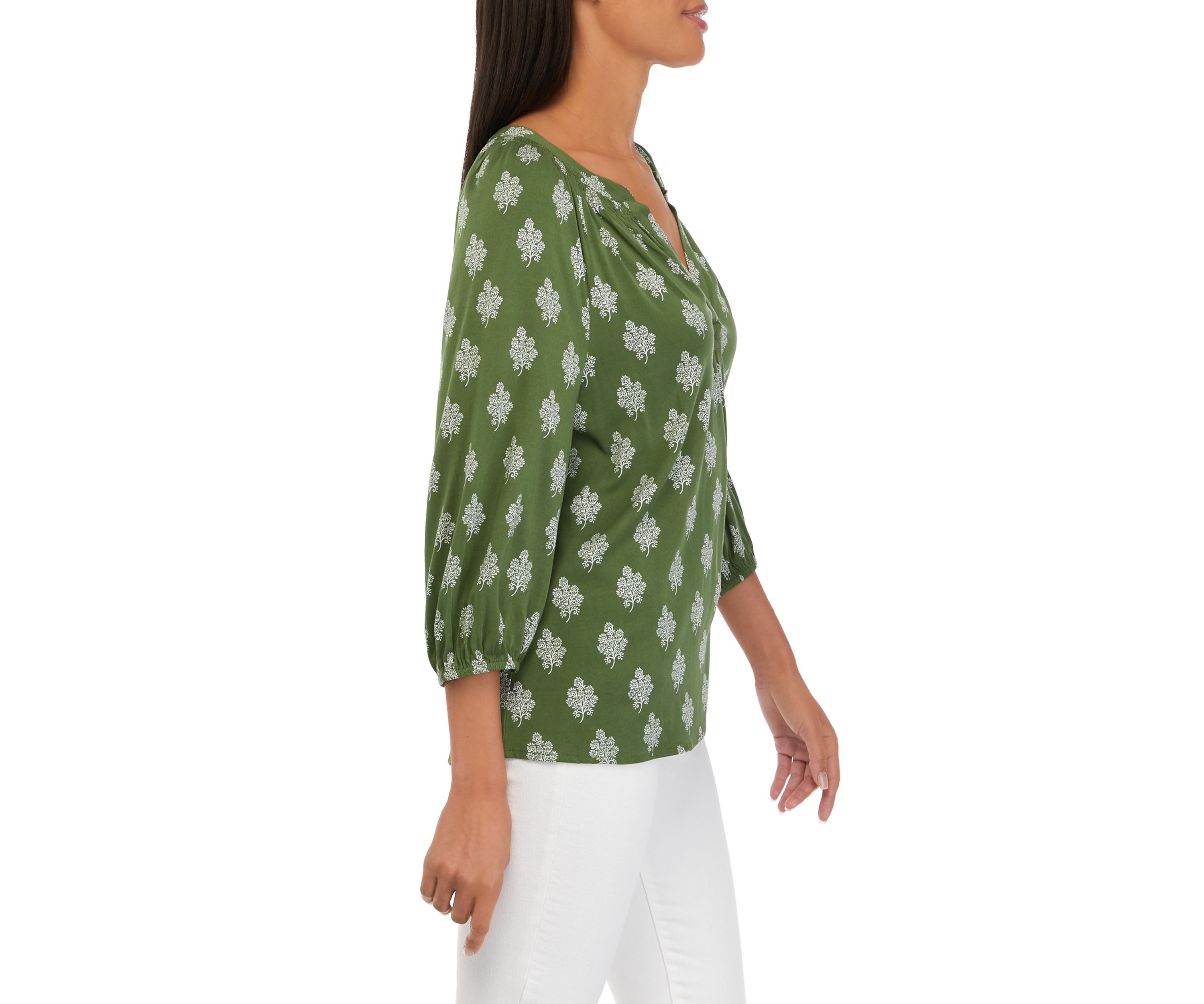 Womens 3/4 Sleeve Printed Peasant Top