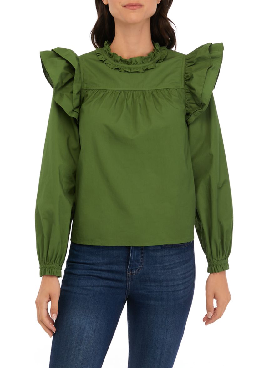 Womens Long Sleeve Ruffle Top
