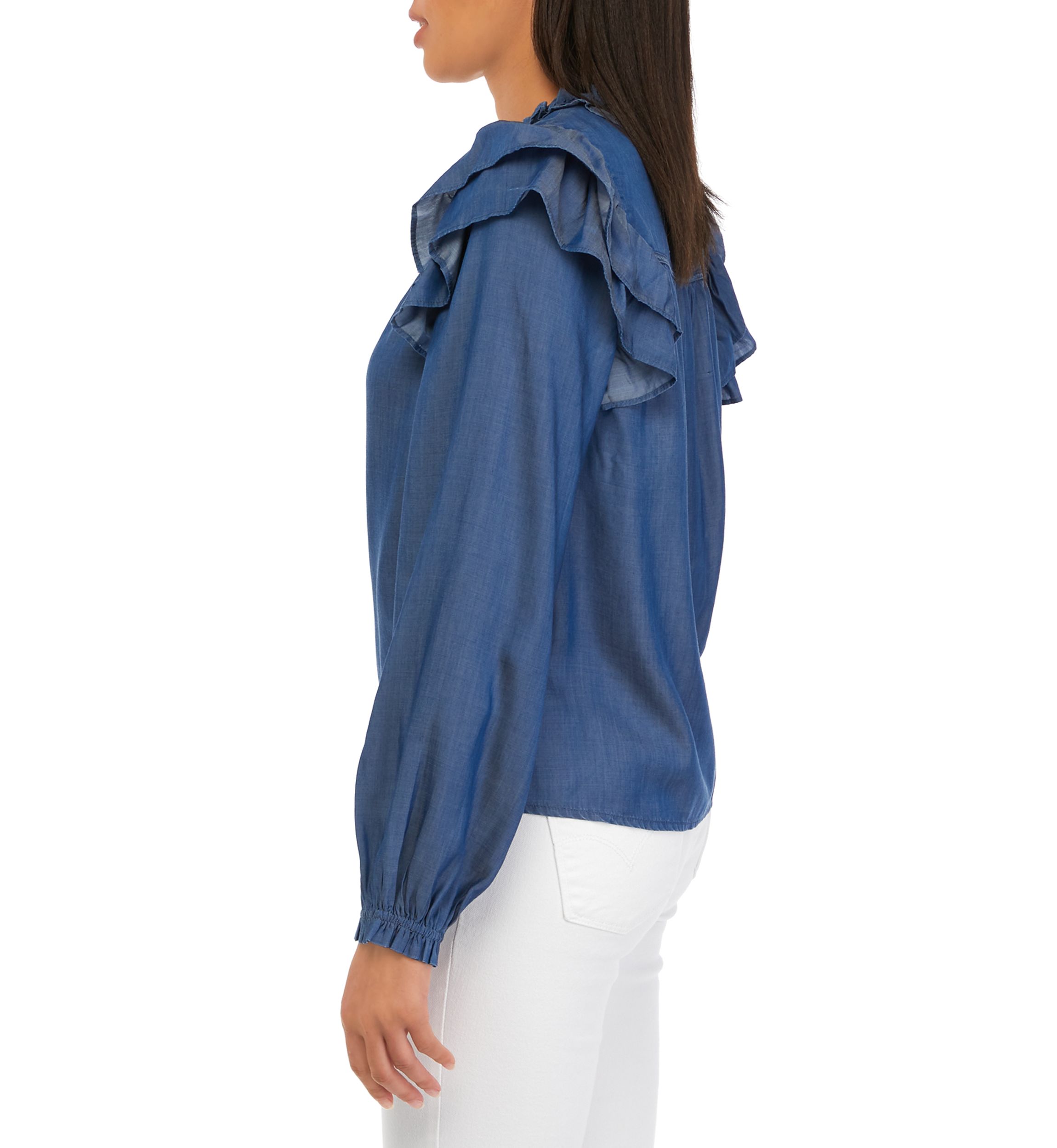 Womens Long Sleeve Ruffle Tencel Top