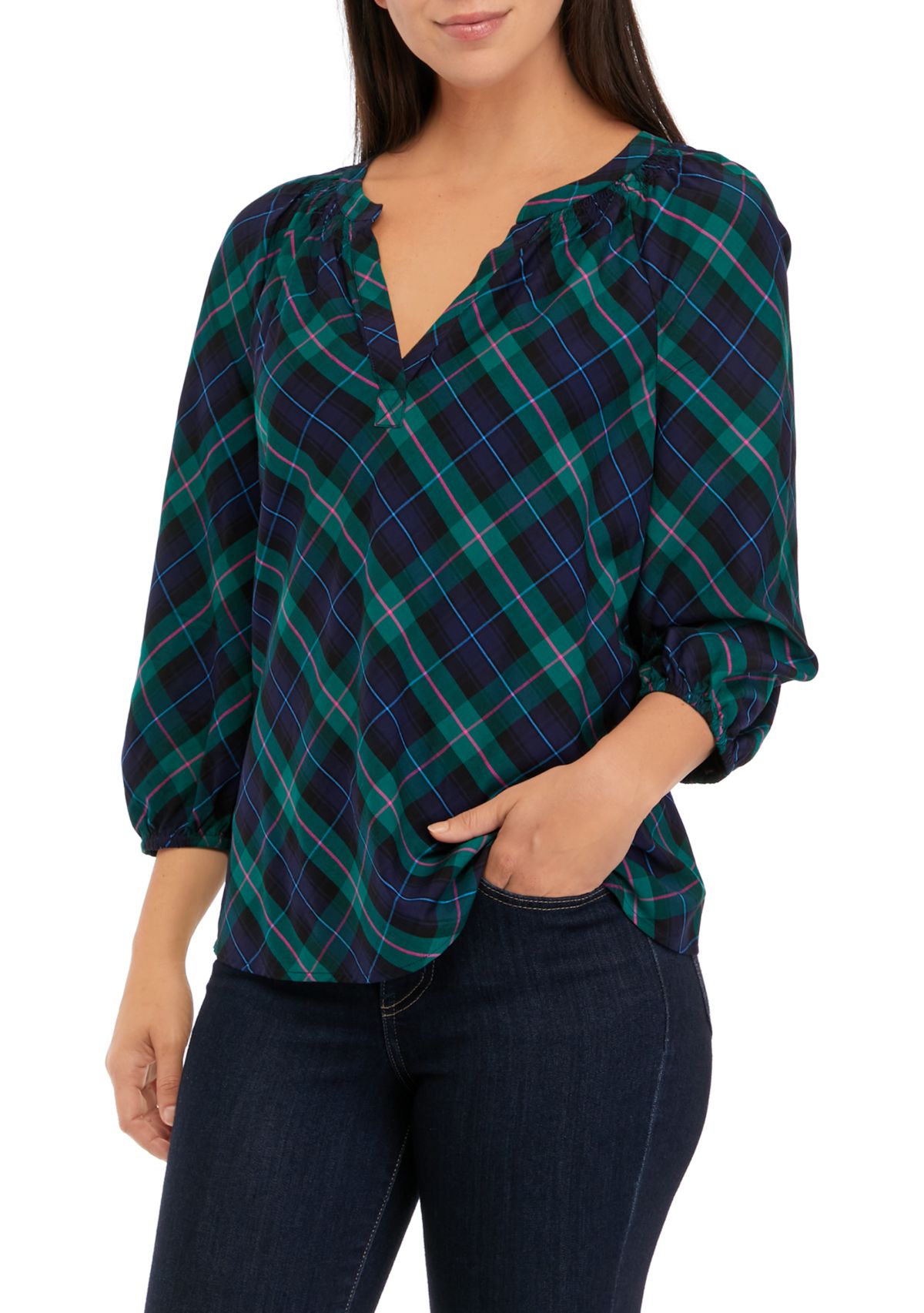 Womens 3/4 Sleeve Peasant Top