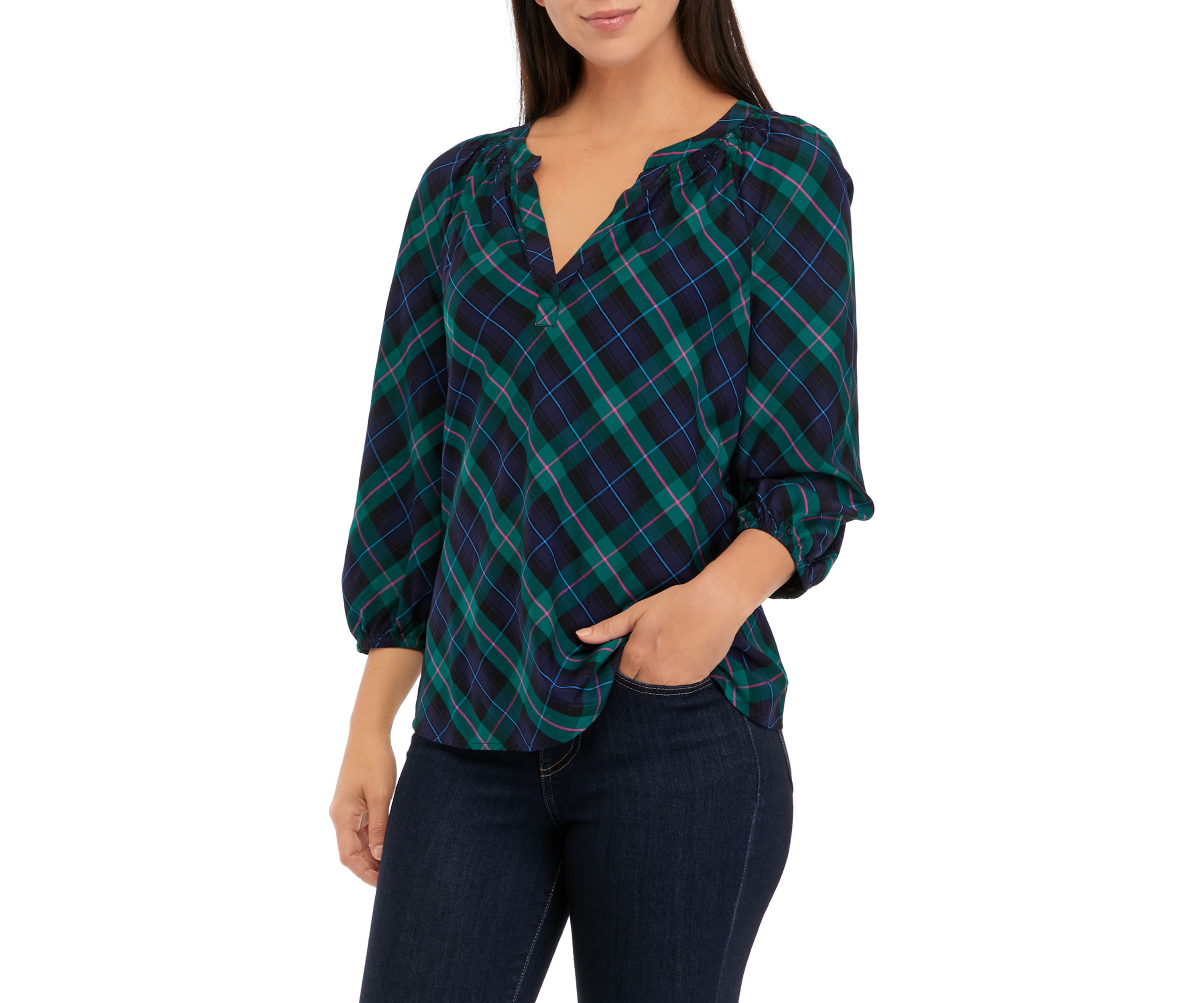 Womens 3/4 Sleeve Peasant Top