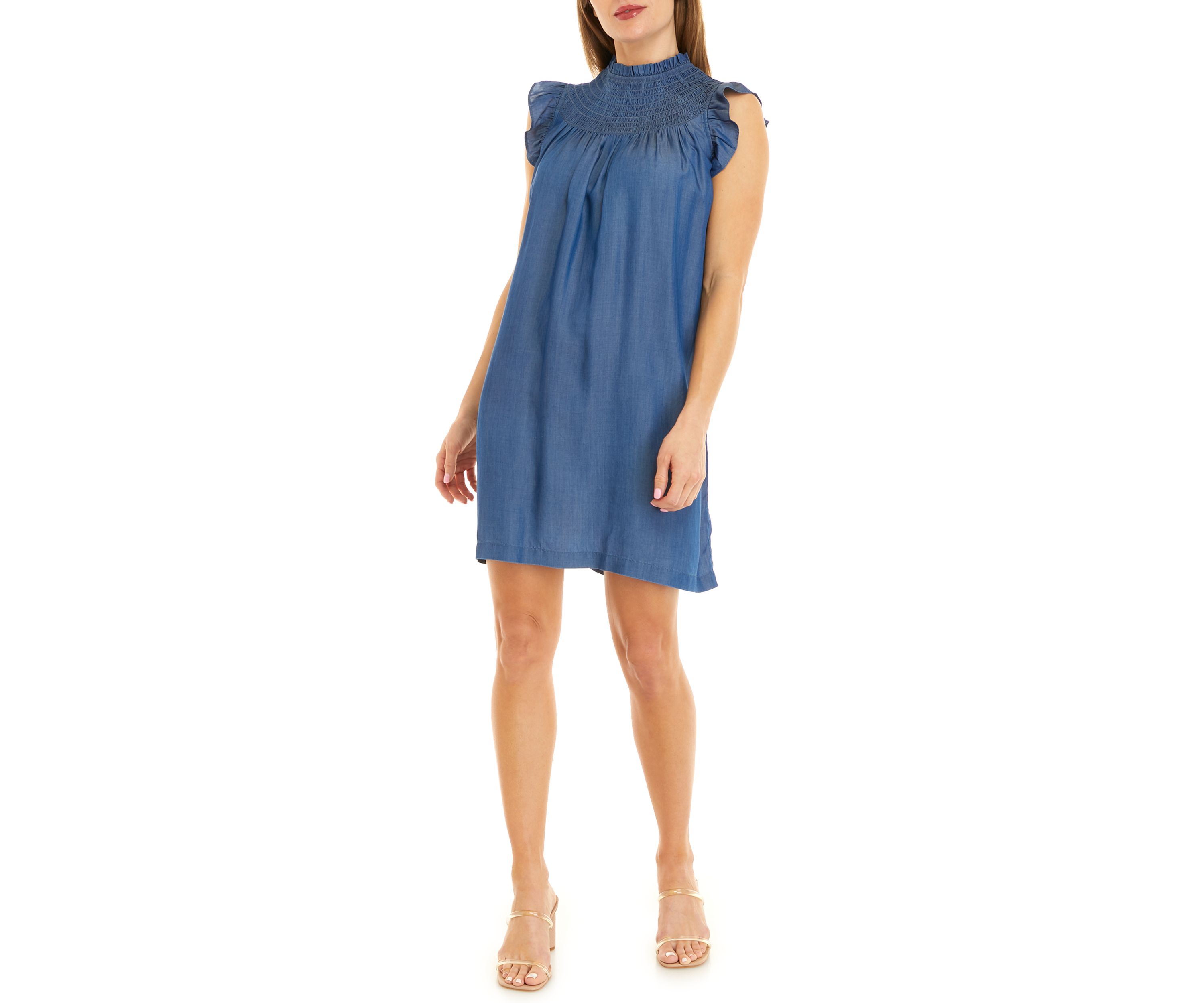 Womens Sleeveless Smocked Tencel Dress