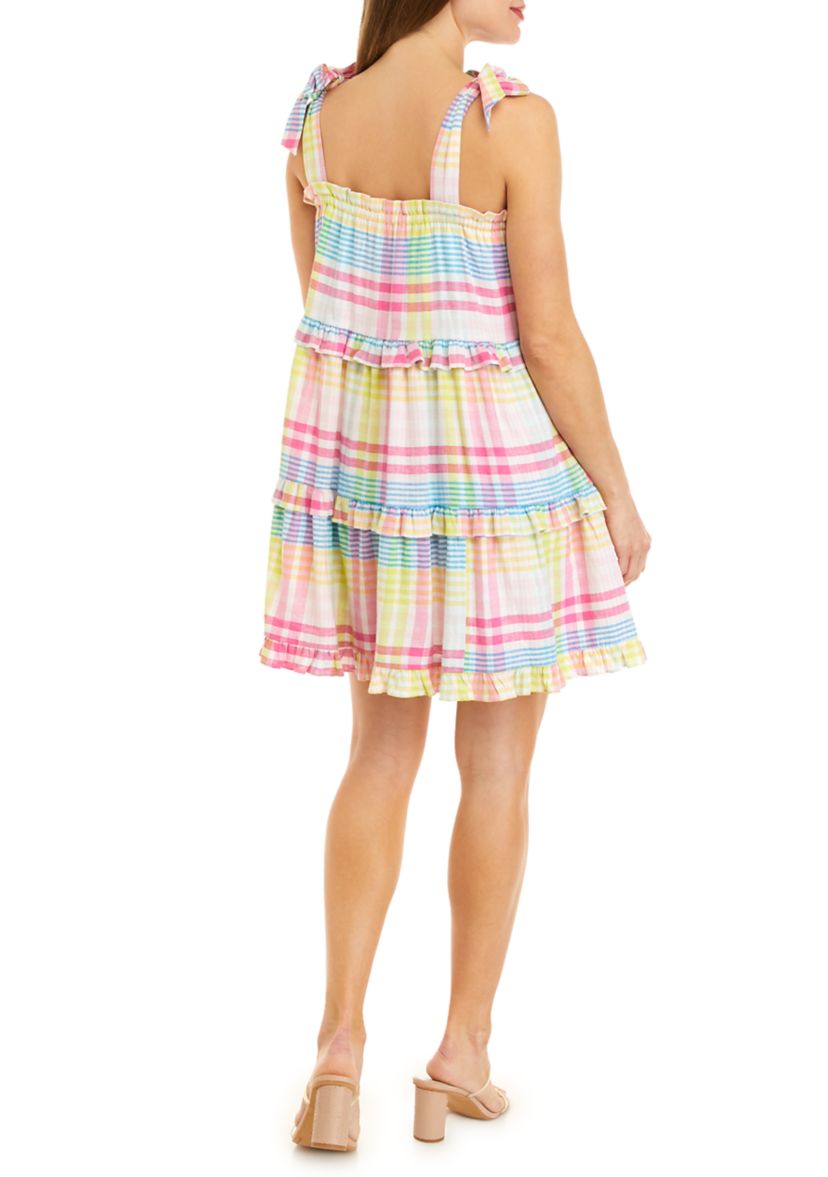 Womens Sleeveless Tiered Yarn Dyed Dress