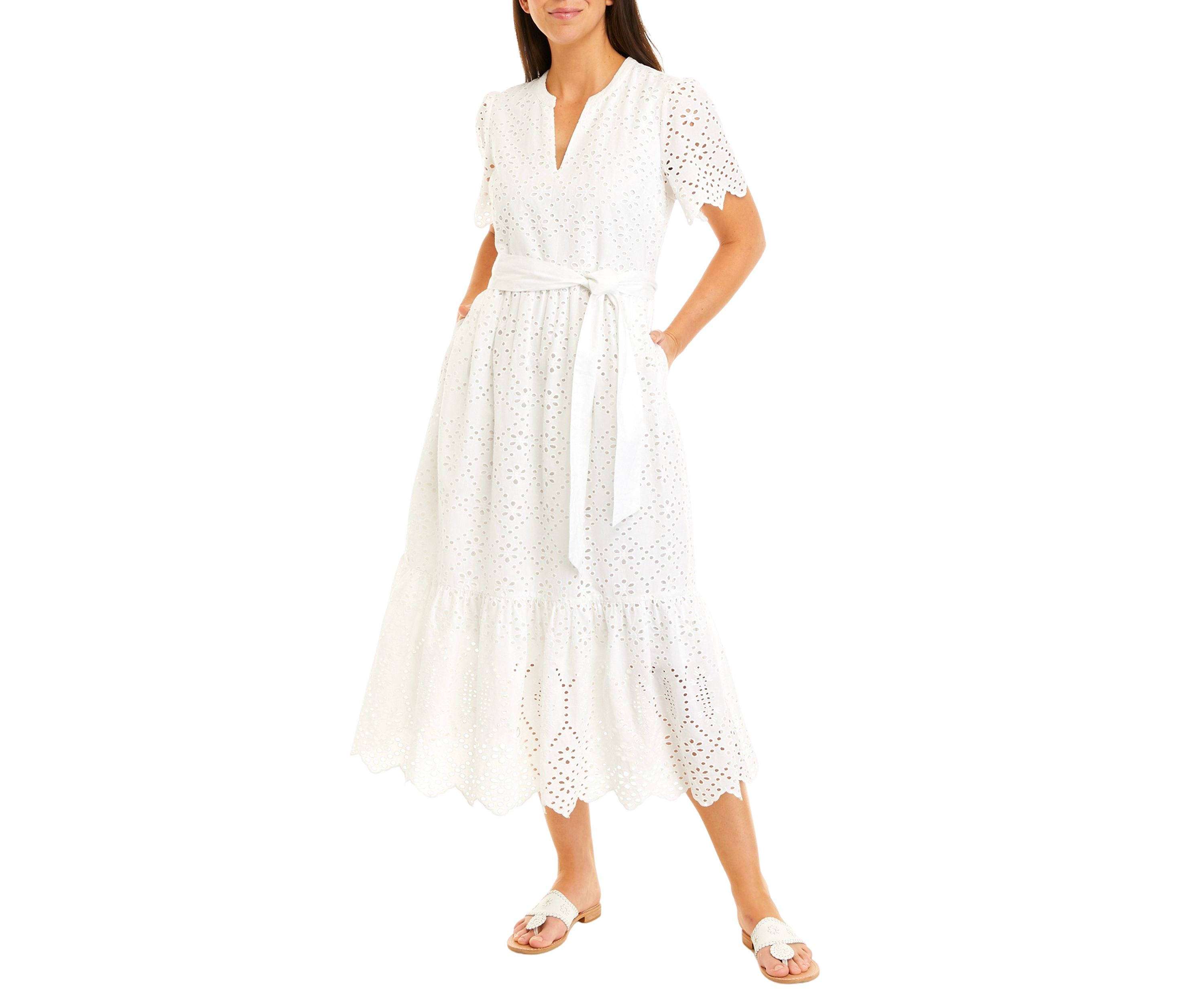 Womens Short Sleeve Eyelet Maxi Dress