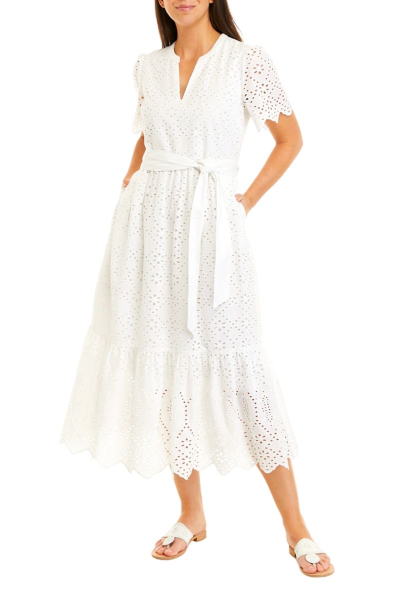 Womens Short Sleeve Eyelet Maxi Dress