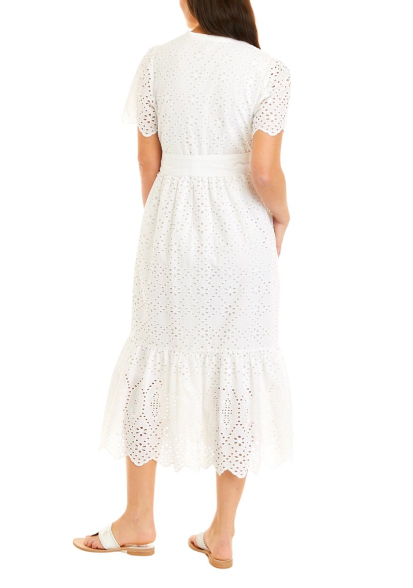 Womens Short Sleeve Eyelet Maxi Dress