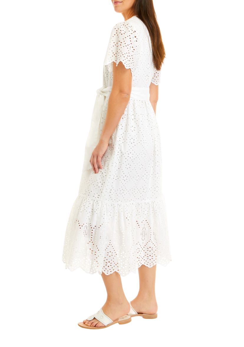 Womens Short Sleeve Eyelet Maxi Dress
