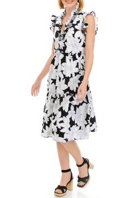 Crown & Ivy™ Women's Smocked Ruffle Neck Printed Dress | belk