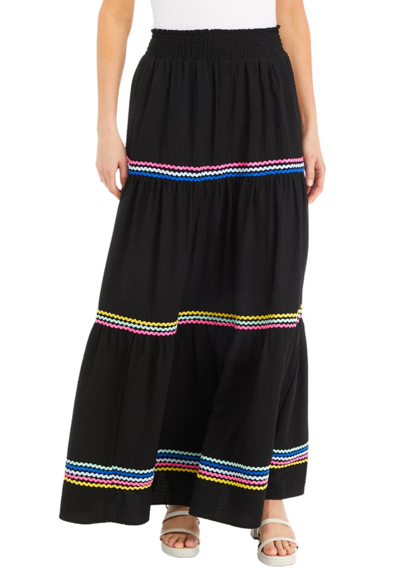 Womens Tiered Ric Rac Maxi Skirt