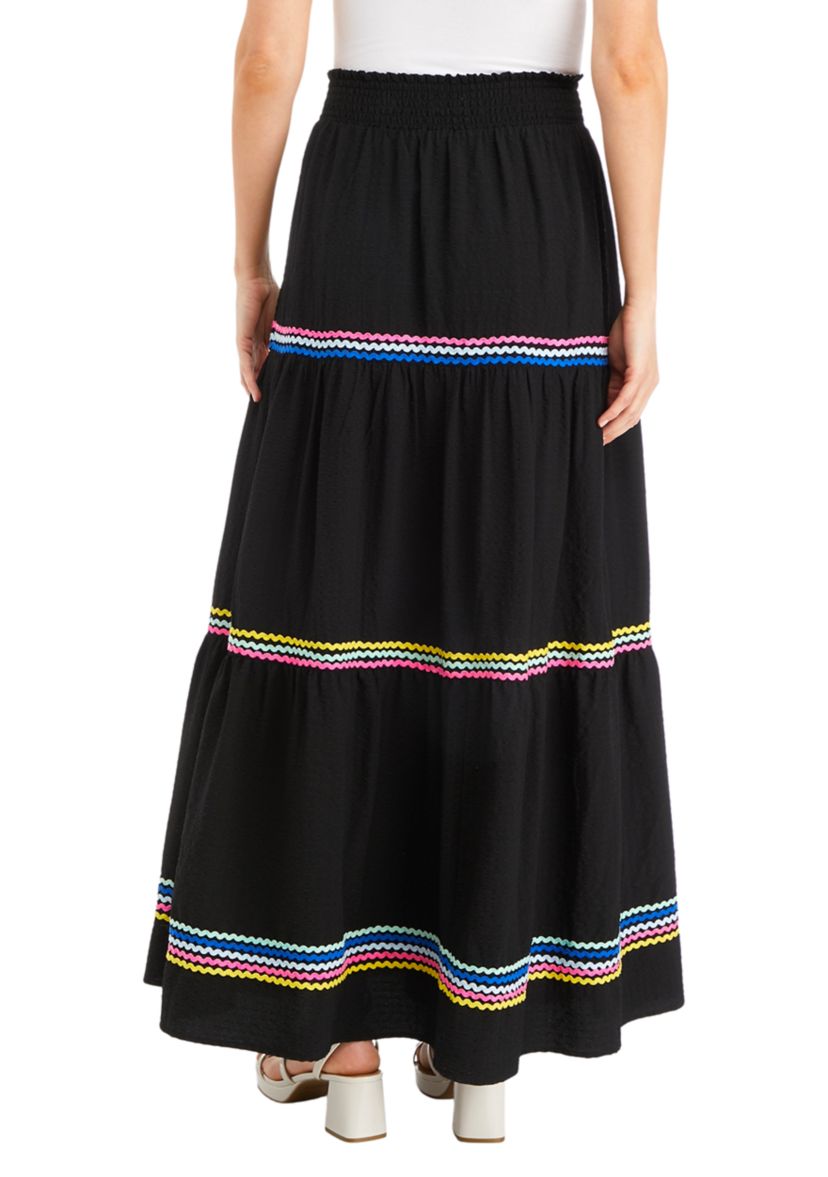 Womens Tiered Ric Rac Maxi Skirt