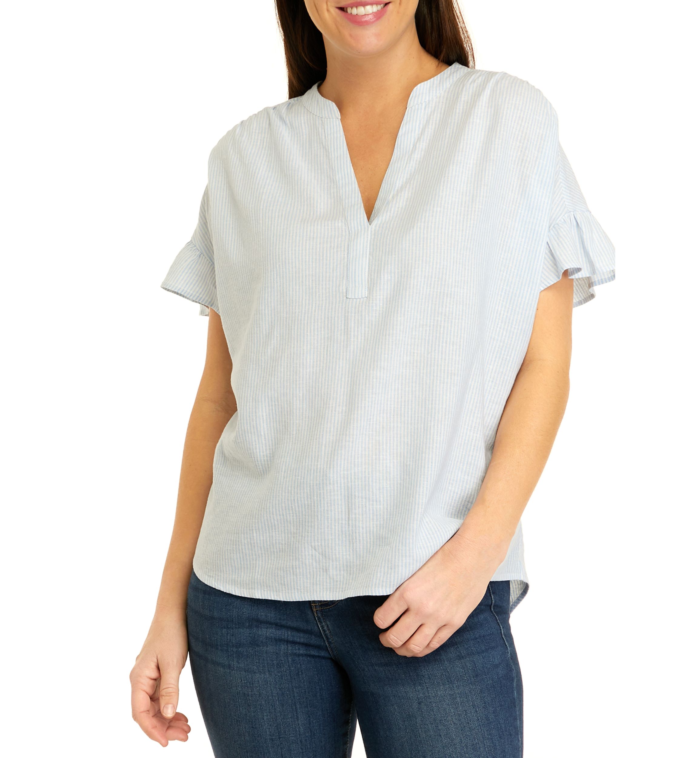 Womens Dolman Sleeve Yarn Dyed Split Neck Top