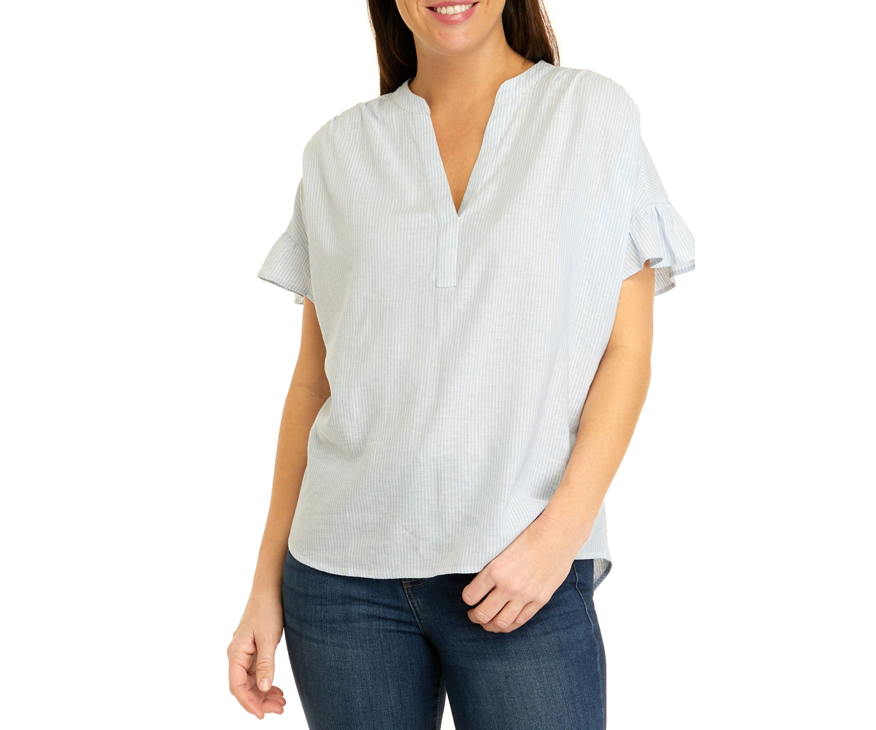 Womens Dolman Sleeve Yarn Dyed Split Neck Top