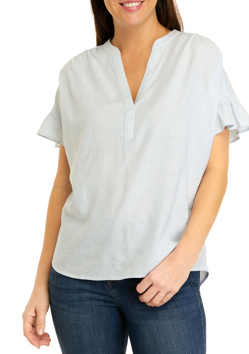 Womens Dolman Sleeve Yarn Dyed Split Neck Top