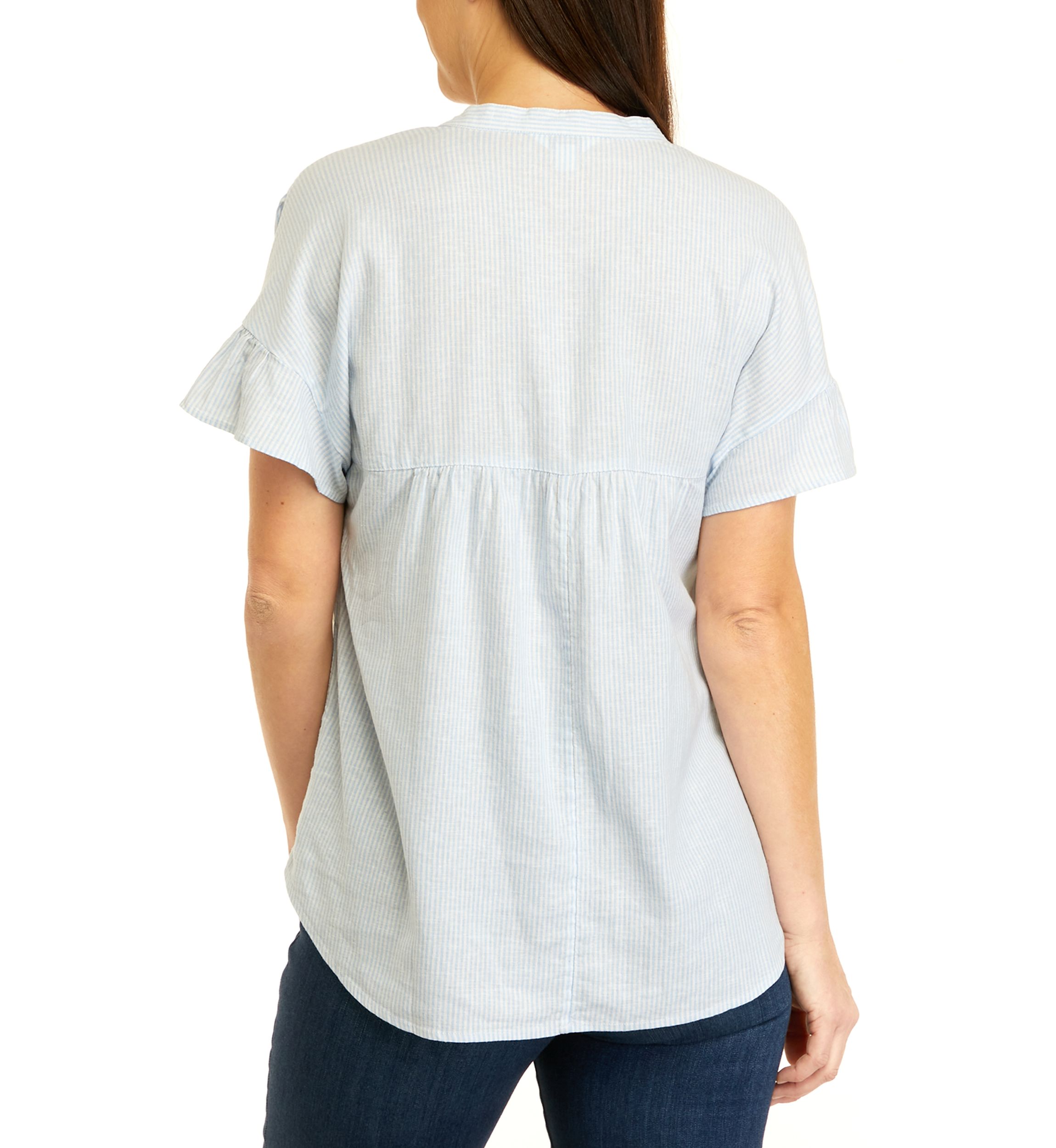 Womens Dolman Sleeve Yarn Dyed Split Neck Top