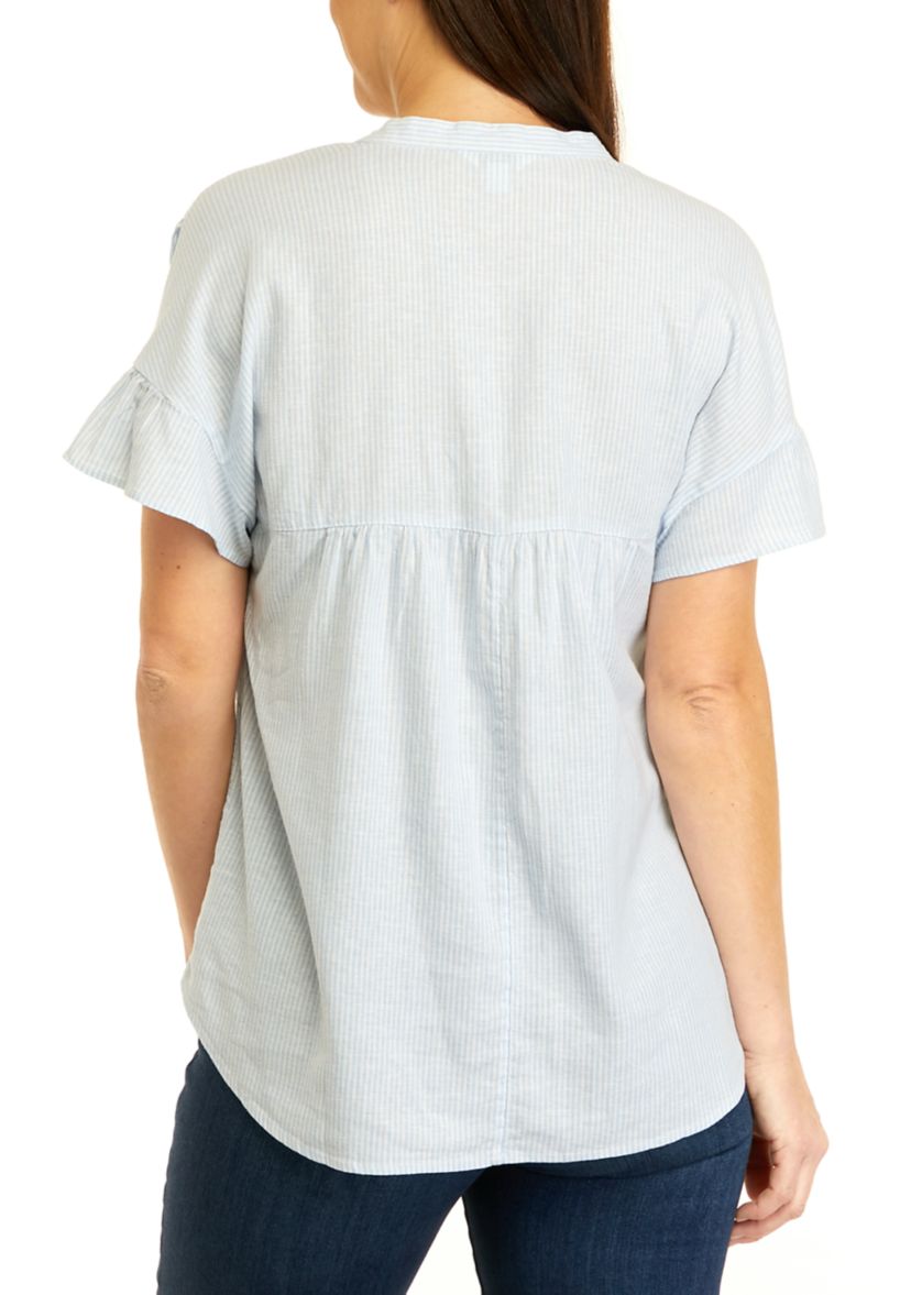 Womens Dolman Sleeve Yarn Dyed Split Neck Top