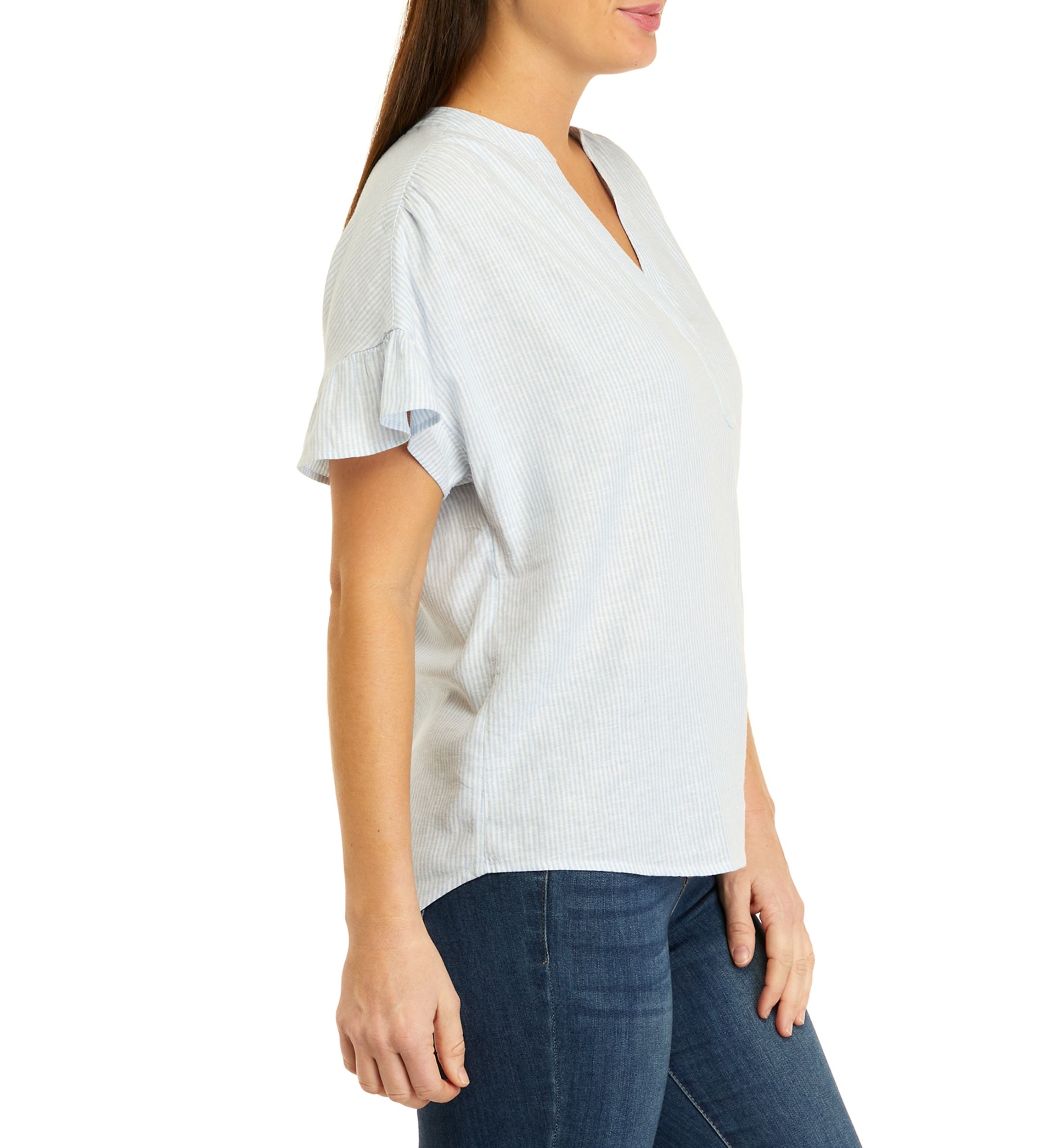 Womens Dolman Sleeve Yarn Dyed Split Neck Top
