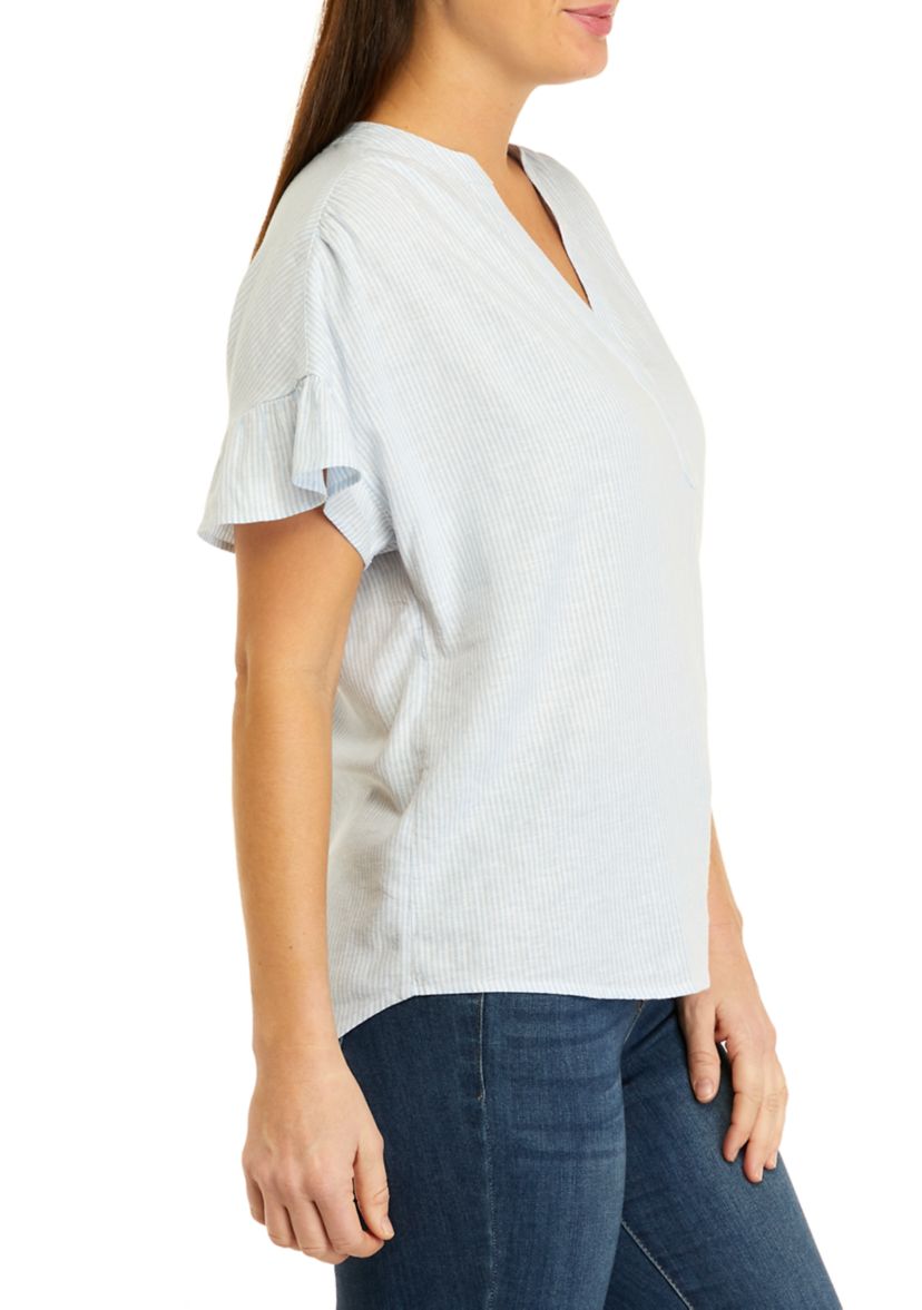 Womens Dolman Sleeve Yarn Dyed Split Neck Top