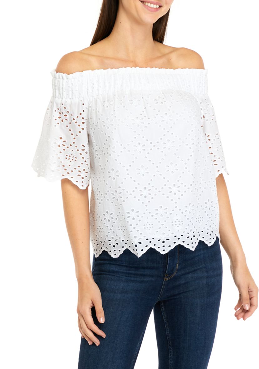 Womens Off the Shoulder Embroidered Top