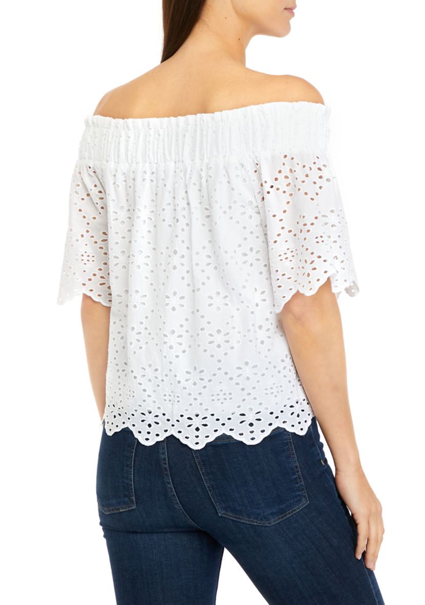 Womens Off the Shoulder Embroidered Top