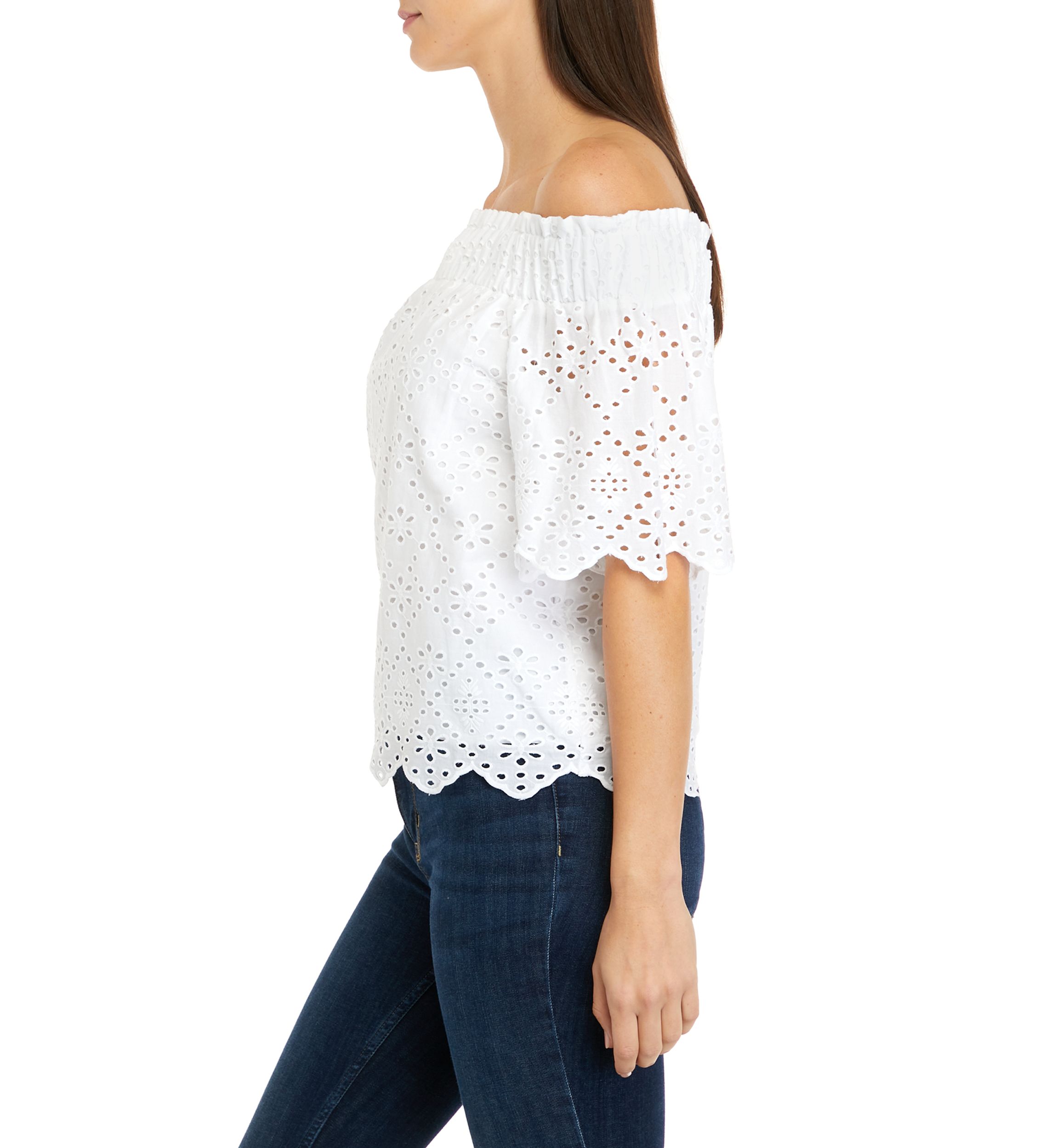 Womens Off the Shoulder Embroidered Top