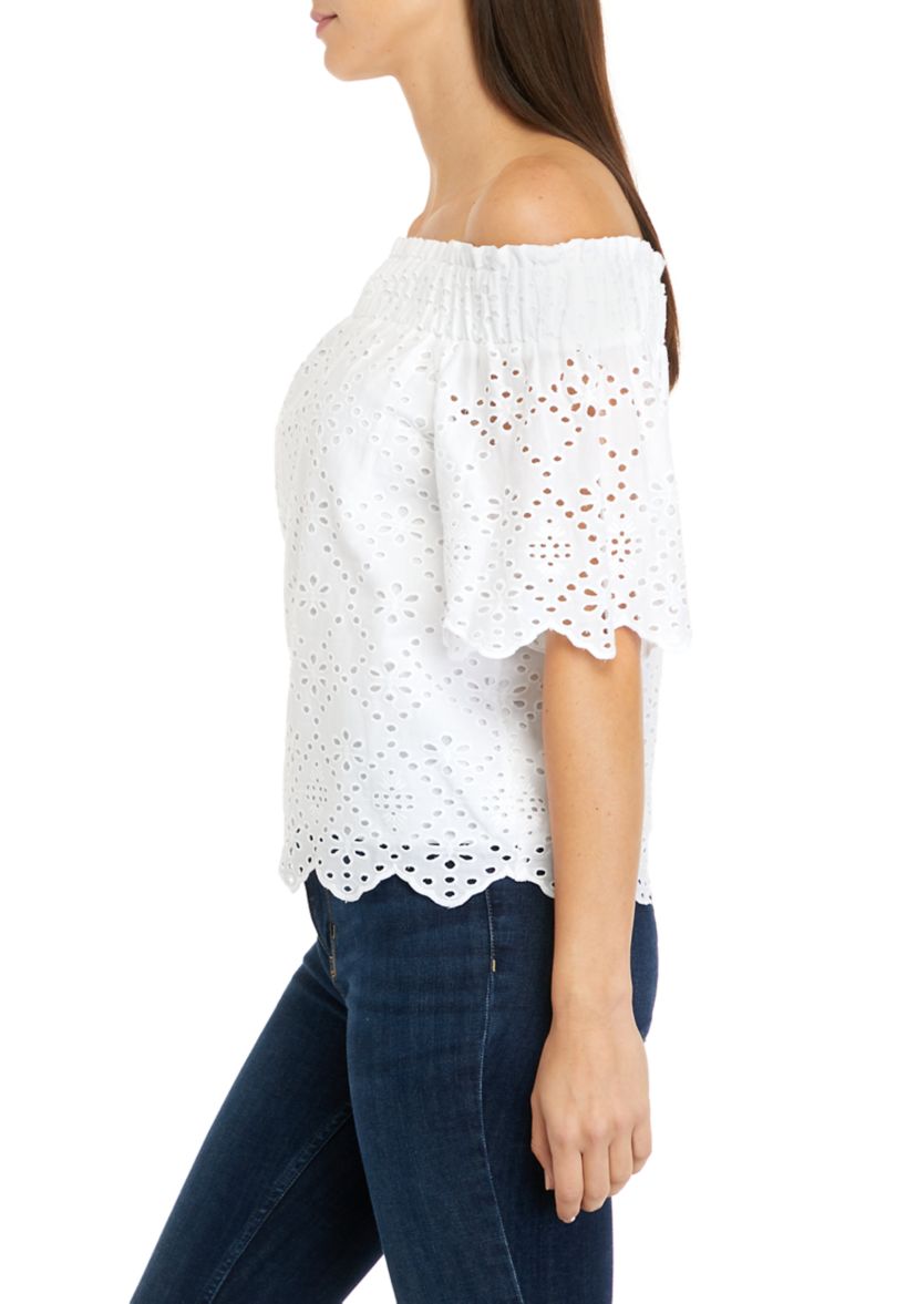 Womens Off the Shoulder Embroidered Top