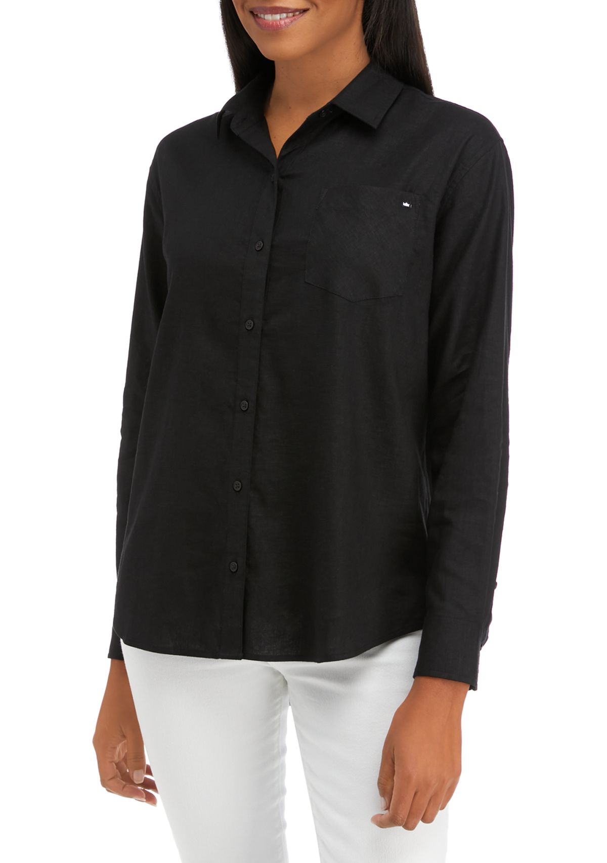 Womens Boyfriend Linen Button Down Shirt