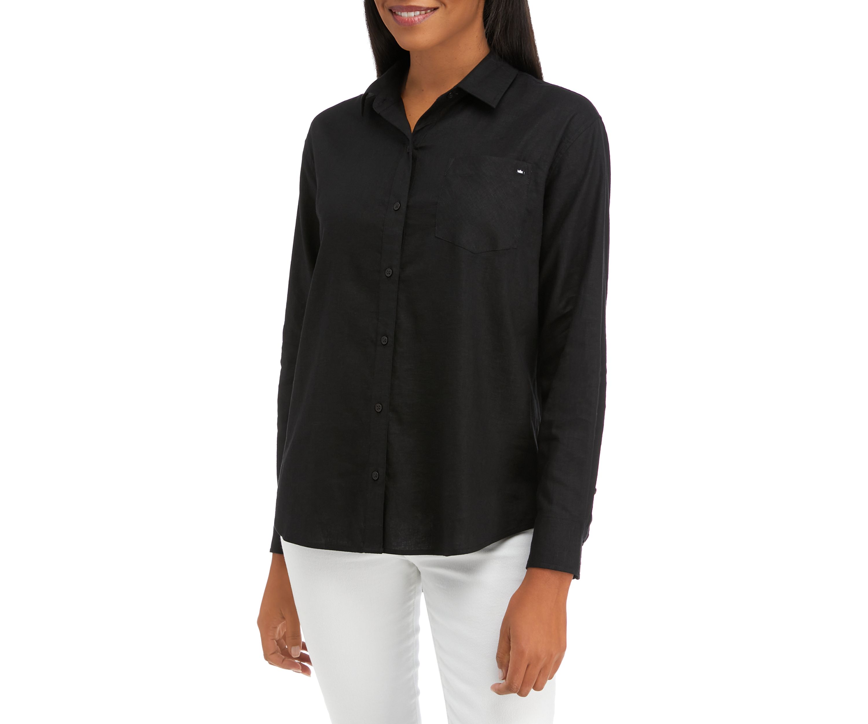 Womens Boyfriend Linen Button Down Shirt