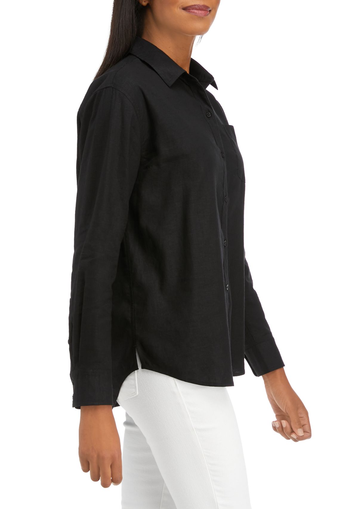 Womens Boyfriend Linen Button Down Shirt