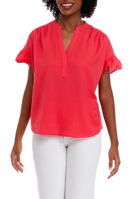 Crown & Ivy Women's Flutter Sleeve Split Neck Top, Pink, Small -  0480020945008