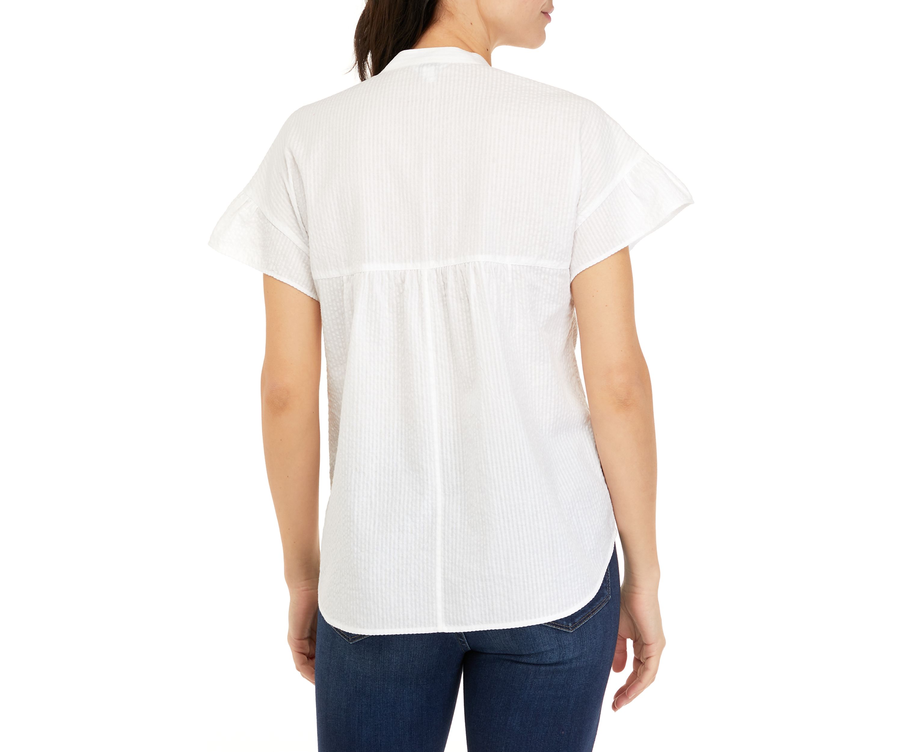 Womens Flutter Sleeve Split Neck Top