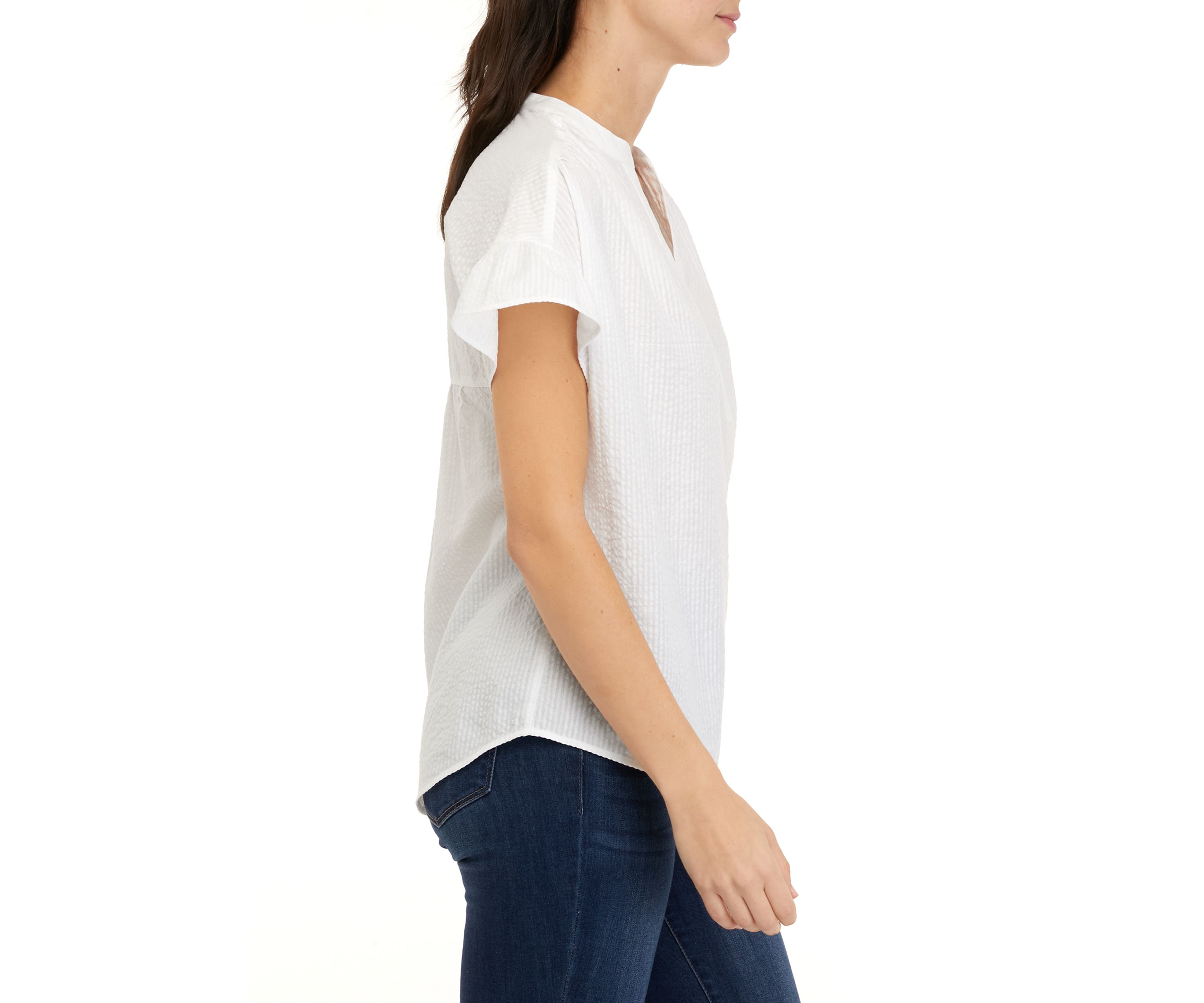 Womens Flutter Sleeve Split Neck Top