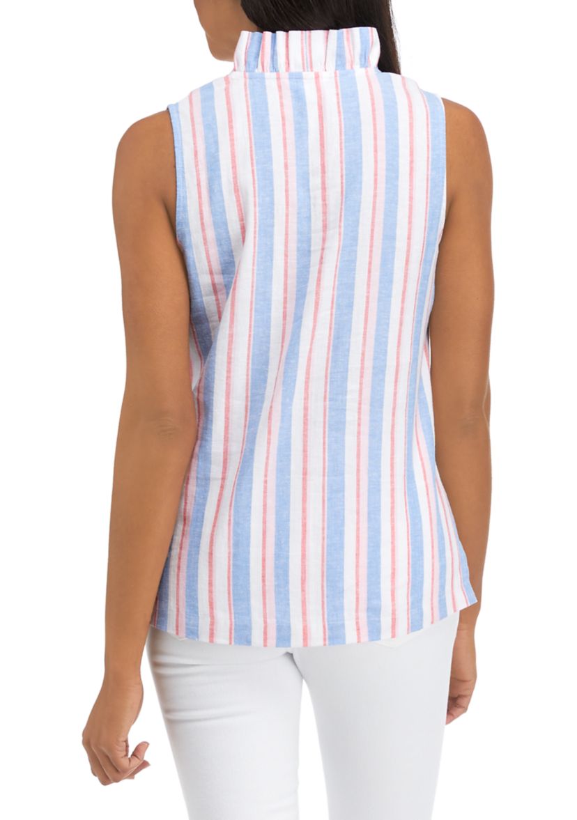 Womens Ruffle Neck Striped Top 