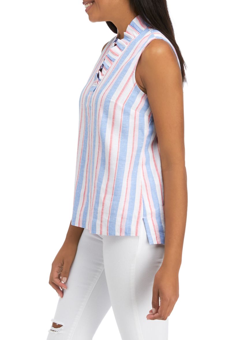 Womens Ruffle Neck Striped Top 