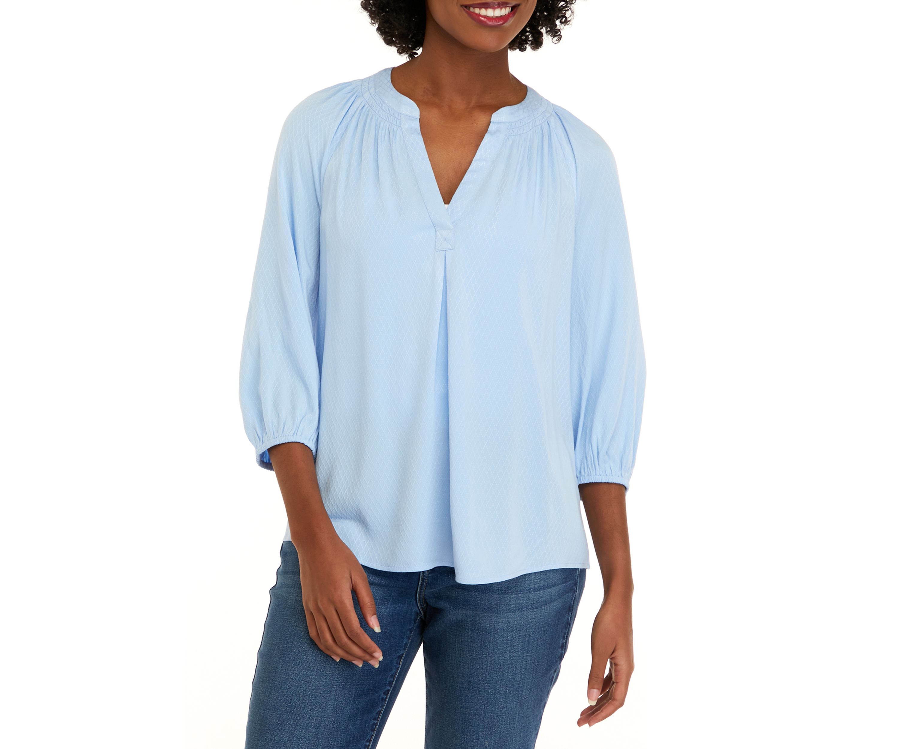 Womens Long Sleeve Solid Peasant Top