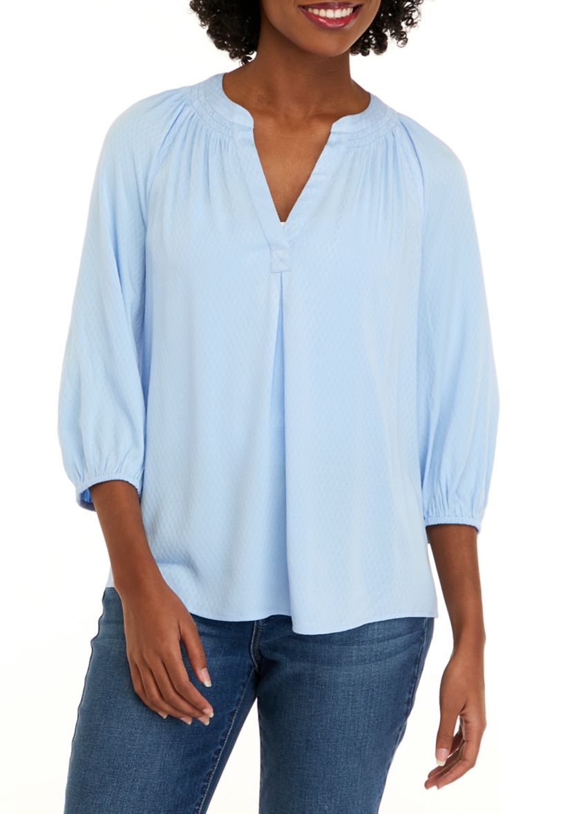 Womens Long Sleeve Solid Peasant Top