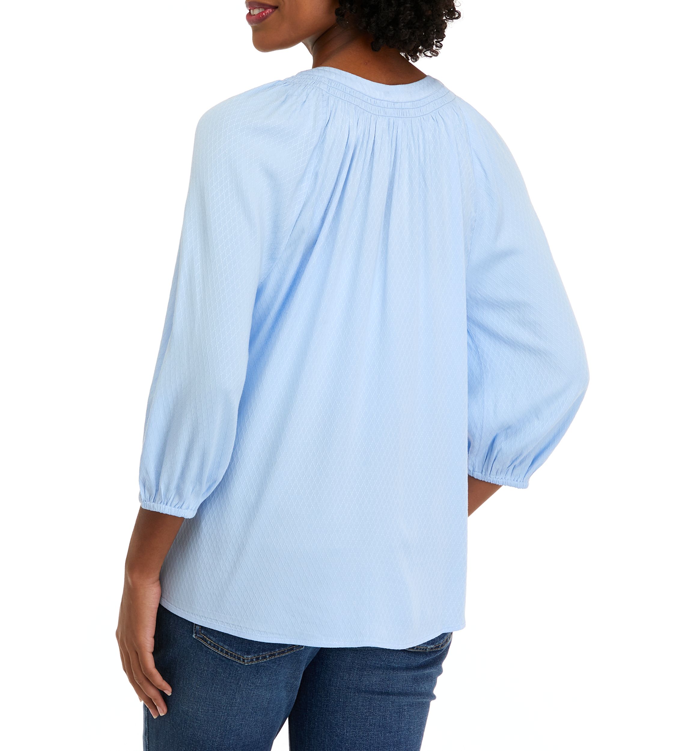 Womens Long Sleeve Solid Peasant Top