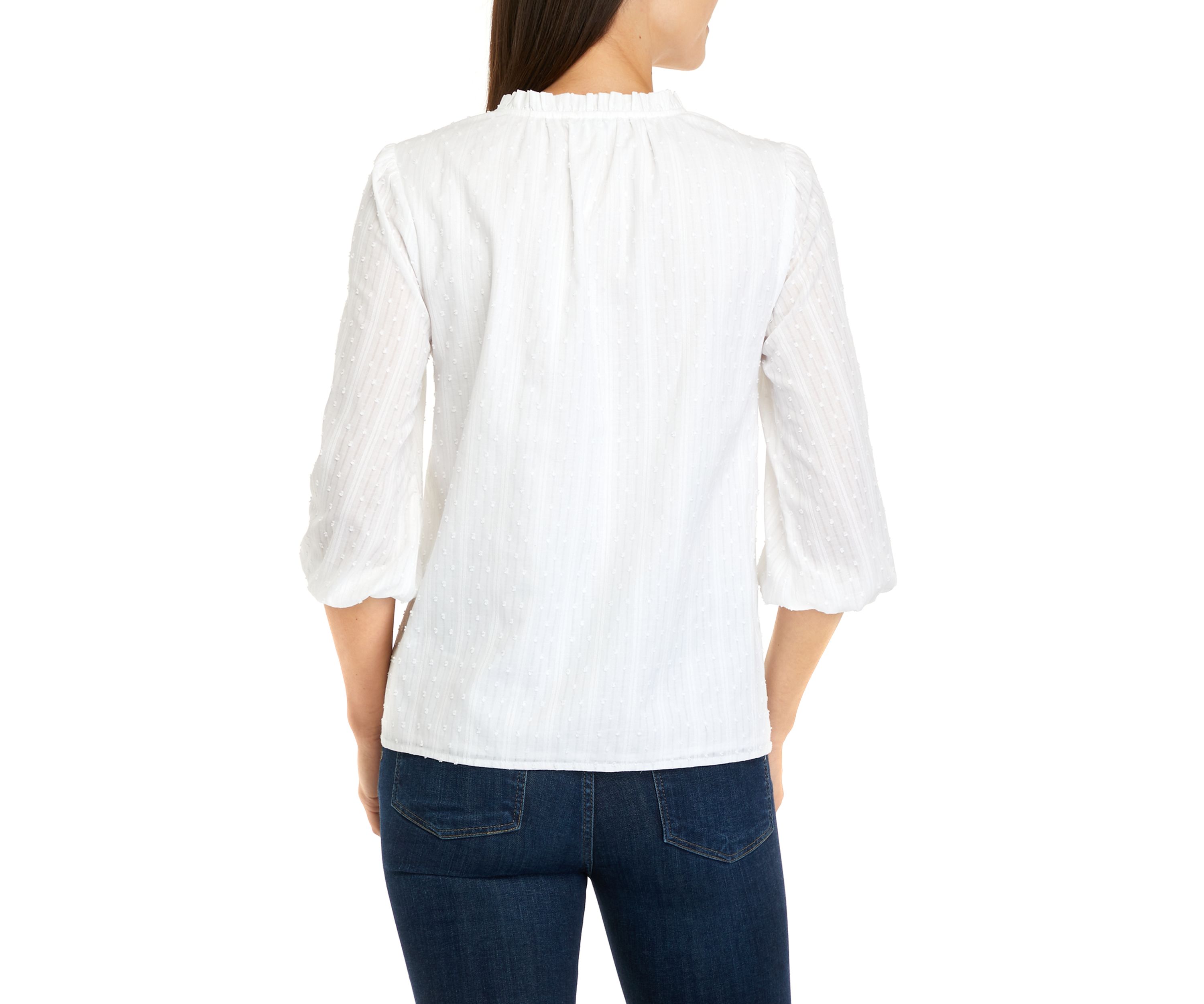 Womens 3/4 Sleeve Ruffle Peasant Top