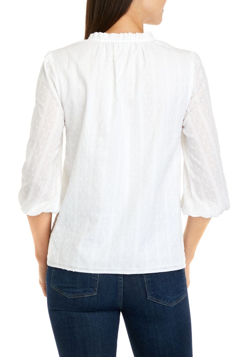 Womens 3/4 Sleeve Ruffle Peasant Top