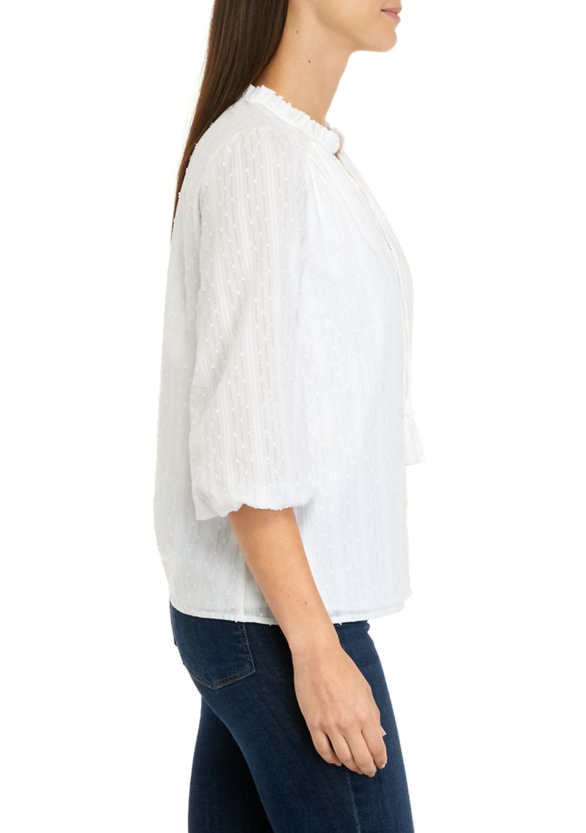 Womens 3/4 Sleeve Ruffle Peasant Top