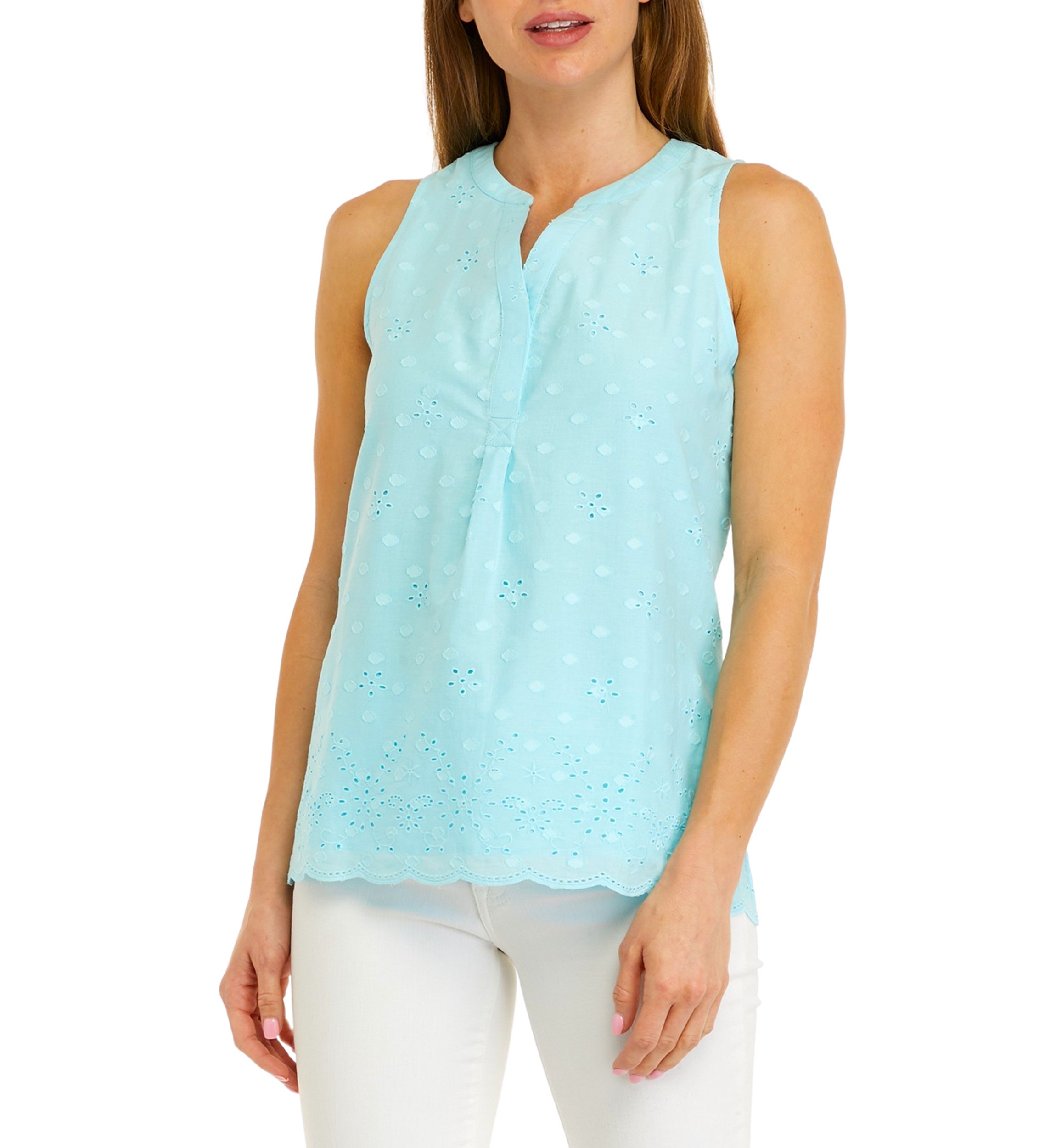 Womens Sleeveless Split Neck Floral Top