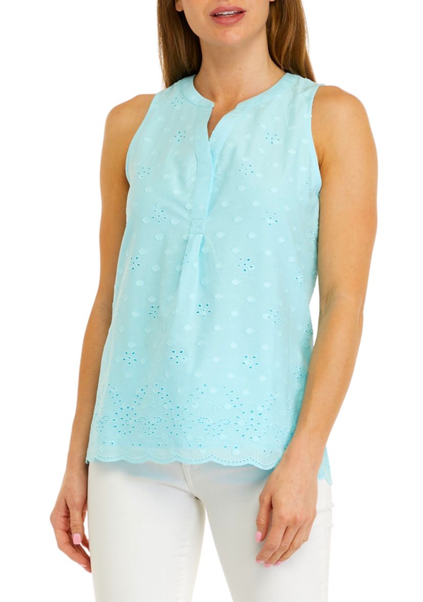 Womens Sleeveless Split Neck Floral Top