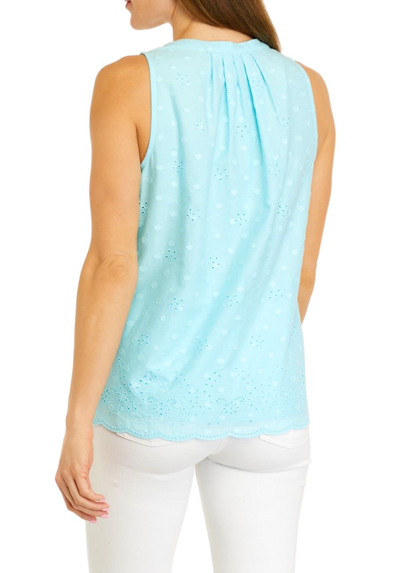 Womens Sleeveless Split Neck Floral Top