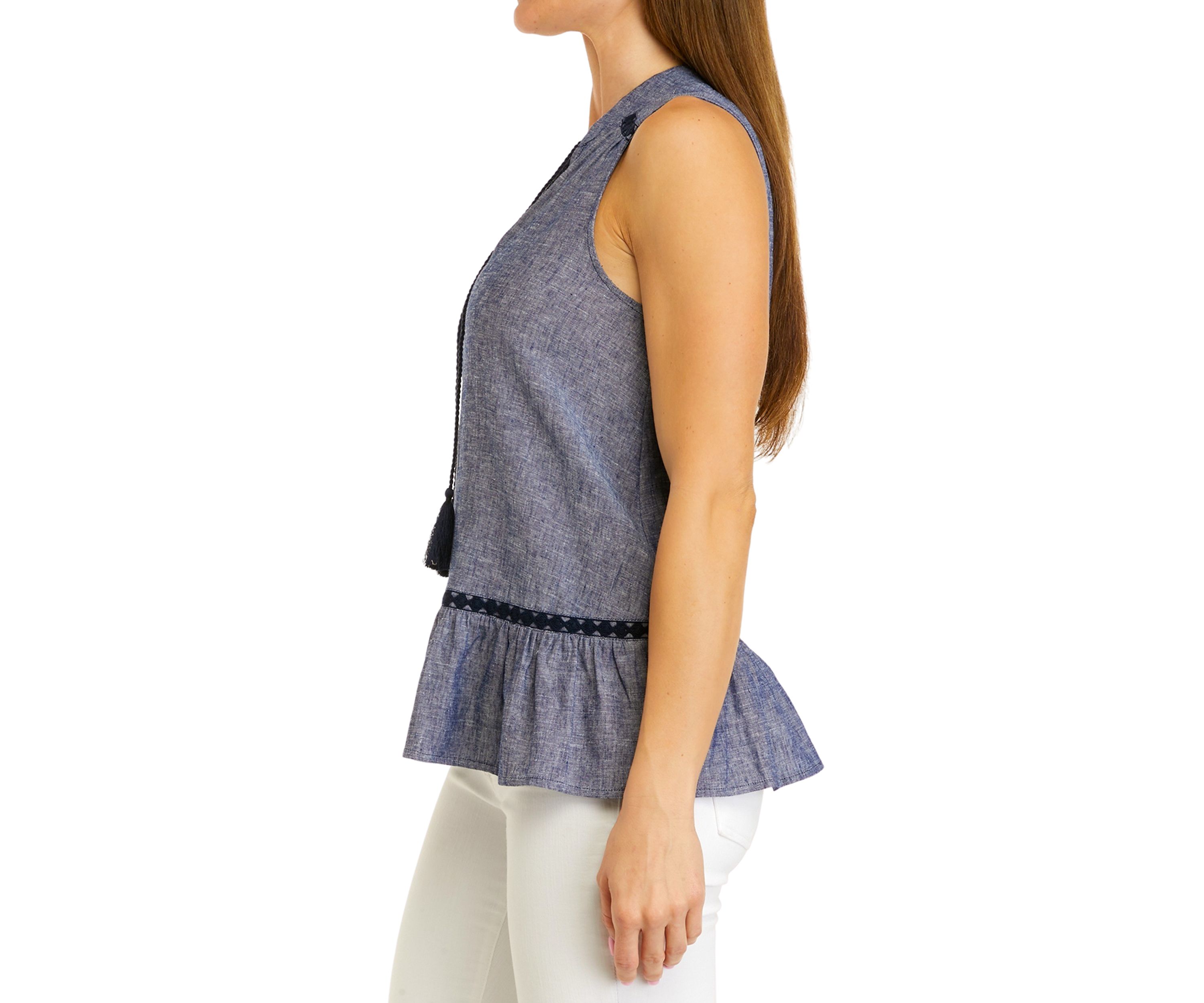 Womens Sleeveless Crochet Tassel Top
