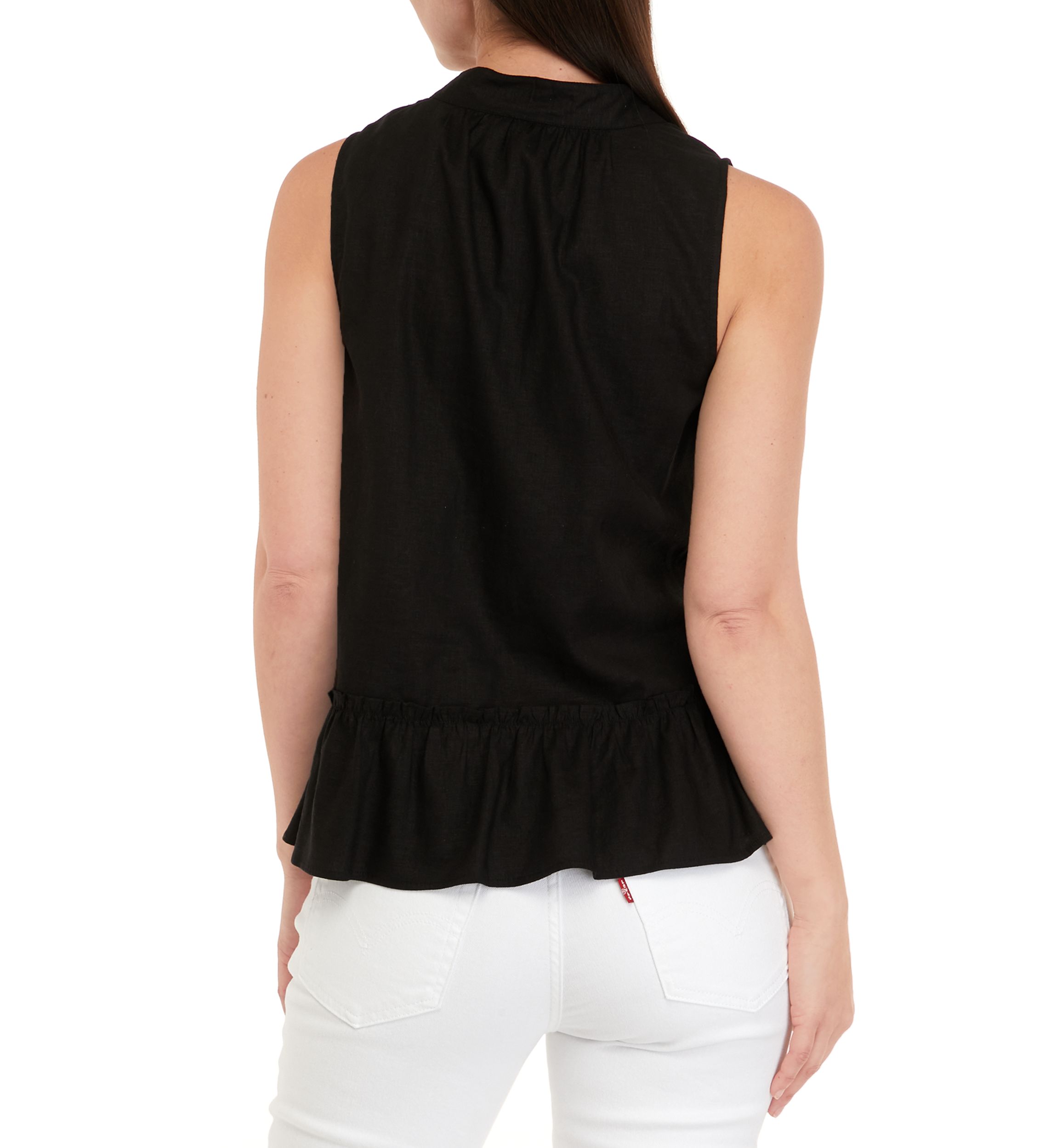 Womens Sleeveless Tassel Peasant Solid Top