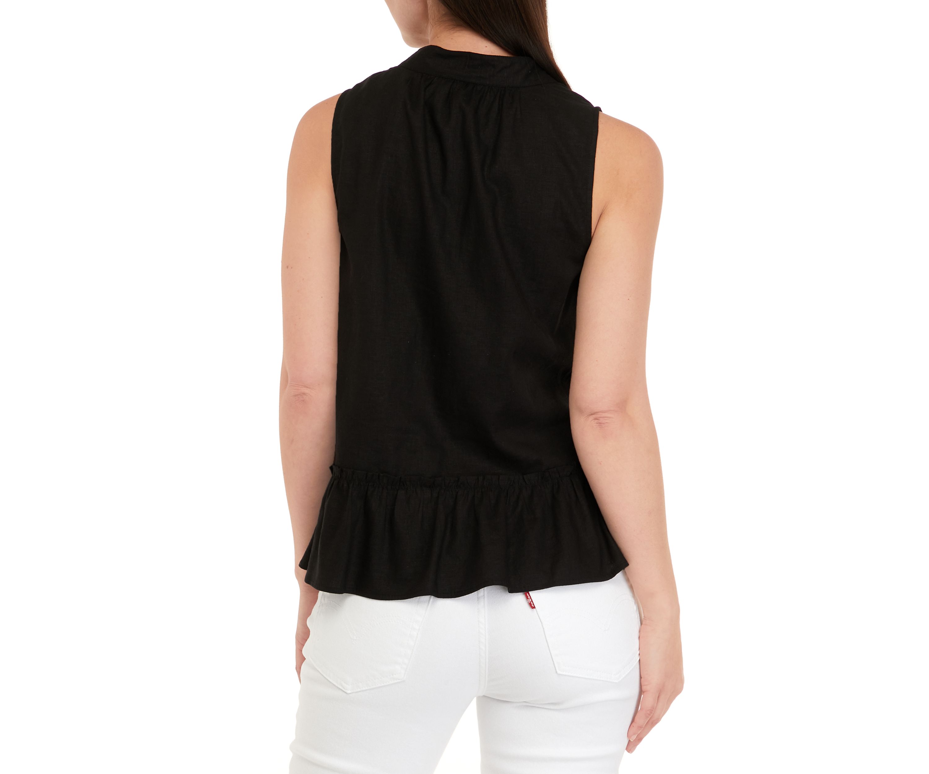 Womens Sleeveless Tassel Peasant Solid Top