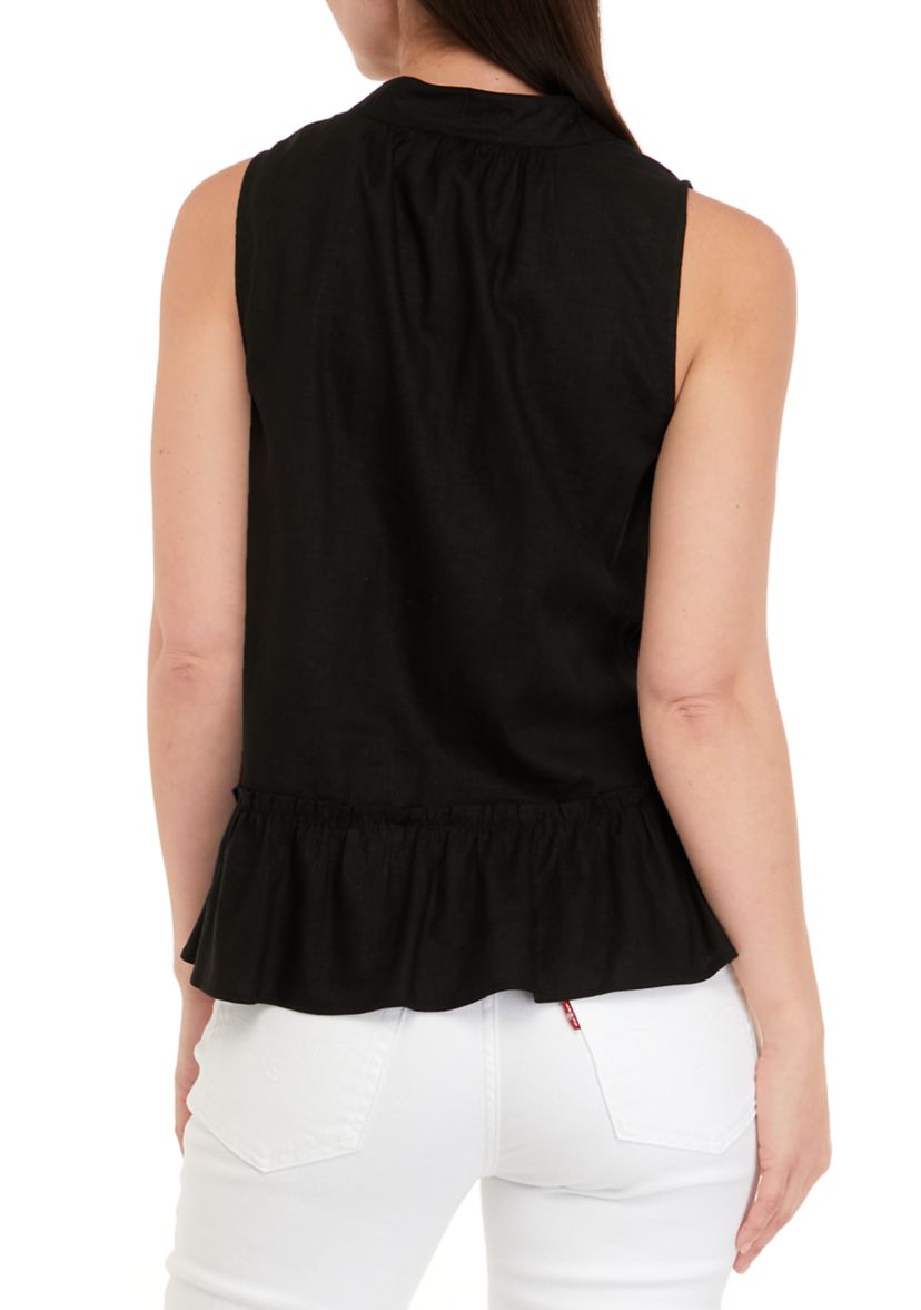 Womens Sleeveless Tassel Peasant Solid Top